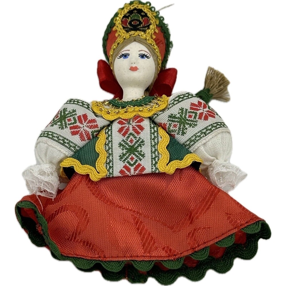 Vtg Russian Doll Christmas Ornament Ceramic Authentic Clothing Dress 5" Core